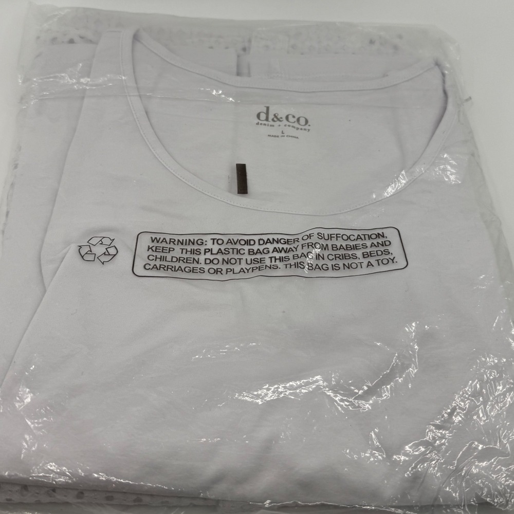 Denim & Co White Eyelet Button Front Shirt with Knit Tank Set Large NWT